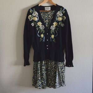 SUSAN BRISTOL Vintage Knit Cardigan and Floral Maxi Skirt Bundle Multicolor Sz M